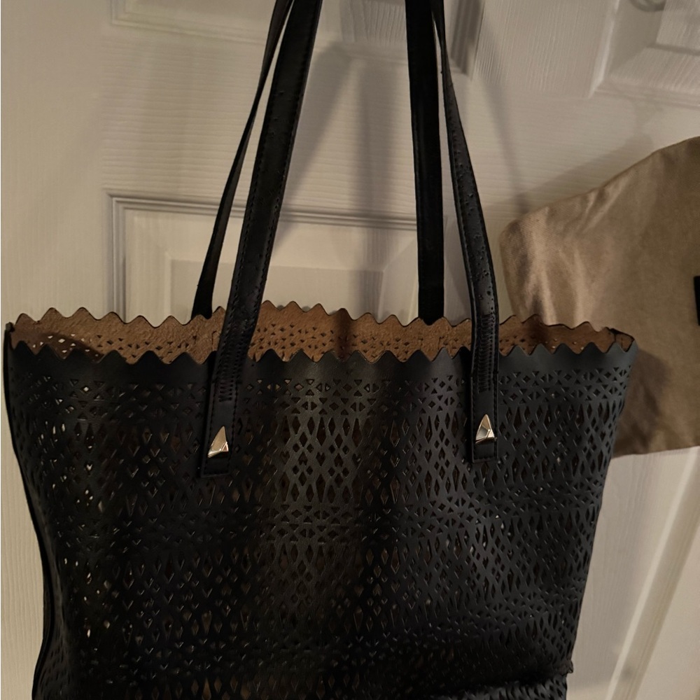 Stella & Dot Black Perforated Tote Bag